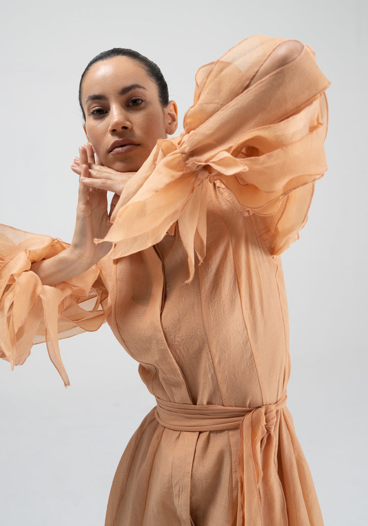 Close up of the slashed organza sleeves on the Oprah Dress by Baruni