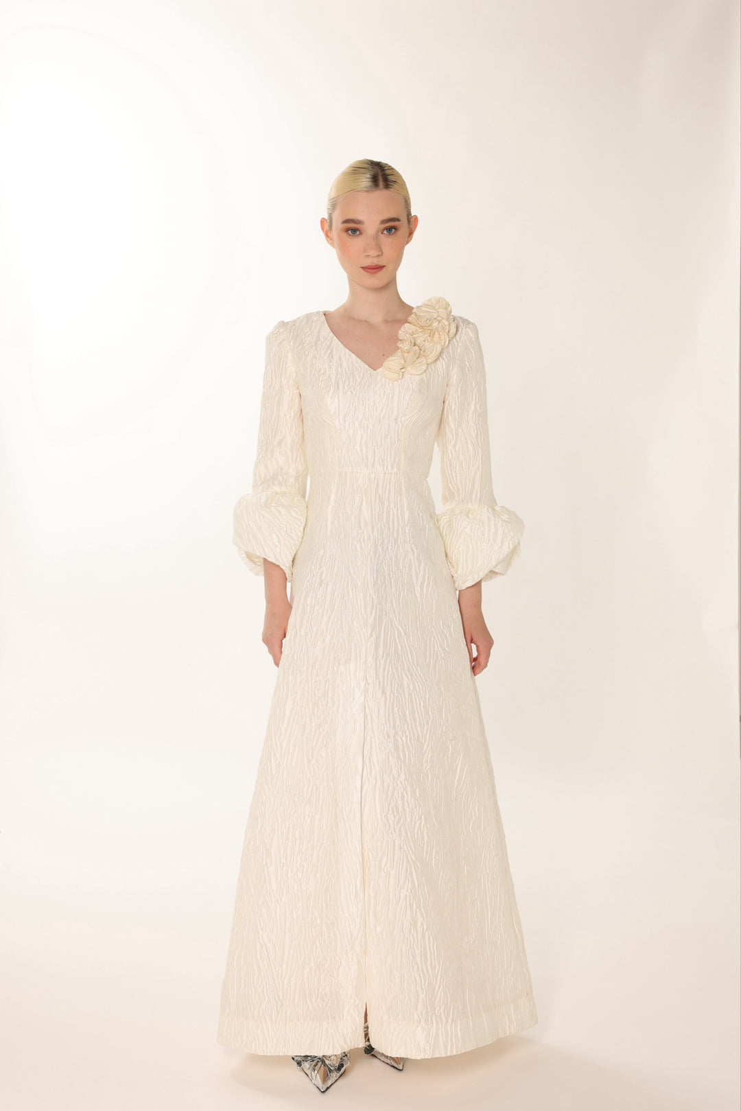 Fayha Gown: Petal Cuff Jacquard Gown