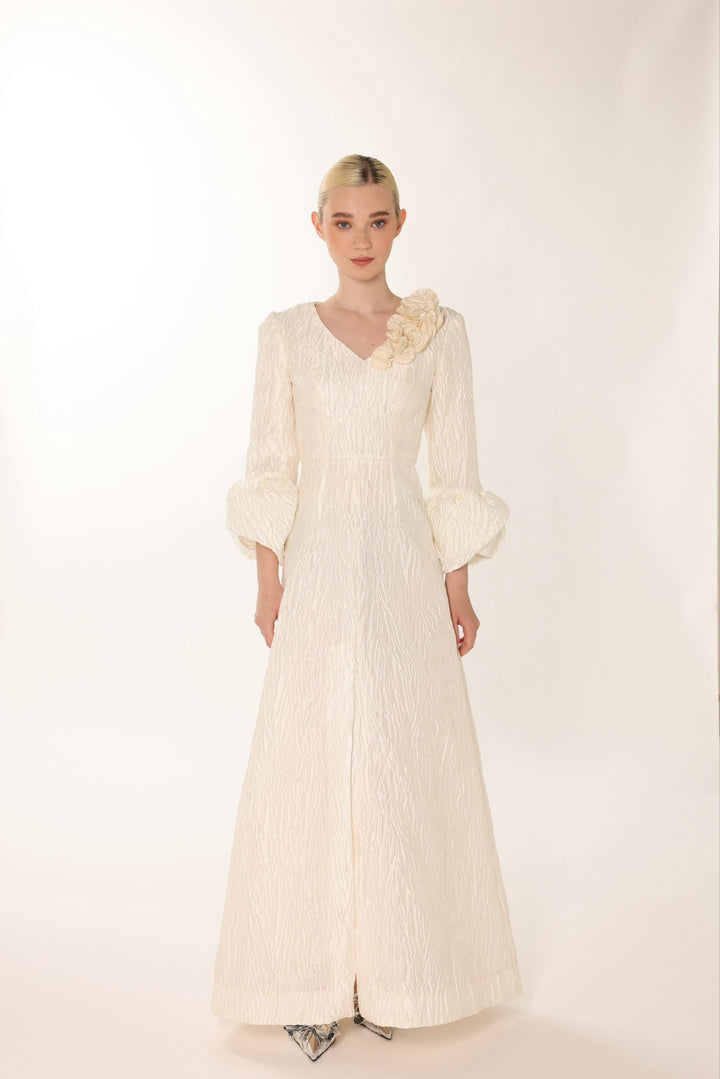 Fayha Gown: Petal Cuff Jacquard Gown