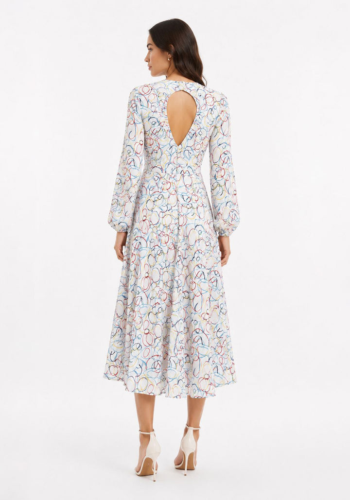 Artistic A-line midi dress with lightweight flowing fabric