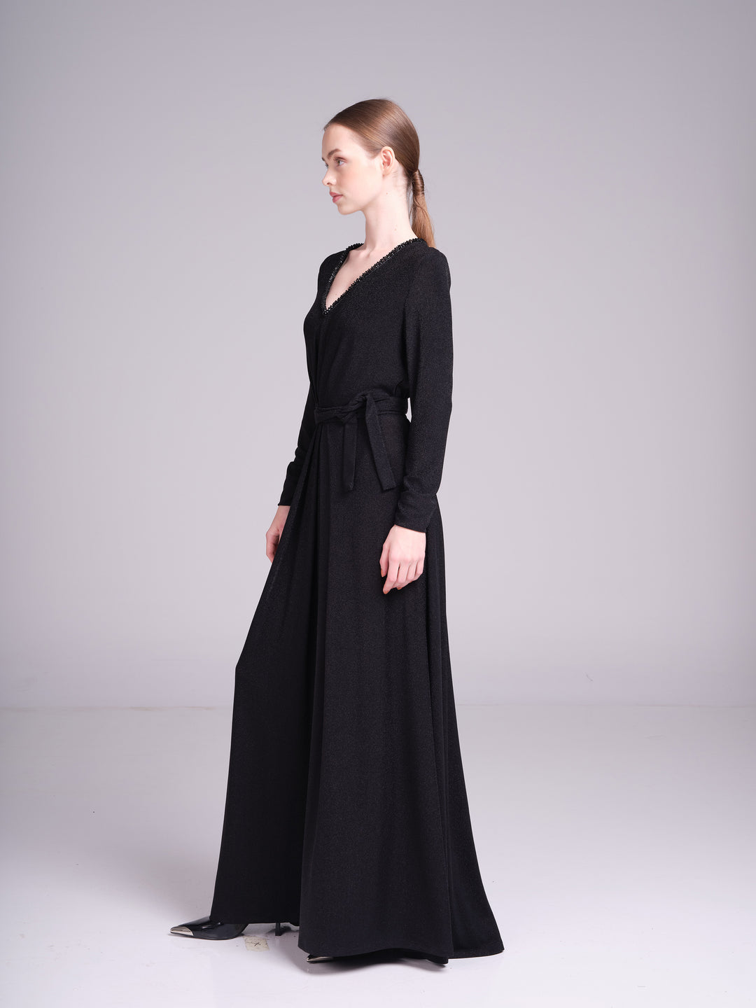 Jouri Dress – Metallic Long Sleeve Evening Derss