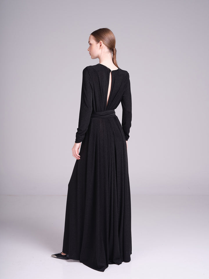 Jouri Dress – Metallic Long Sleeve Evening Derss