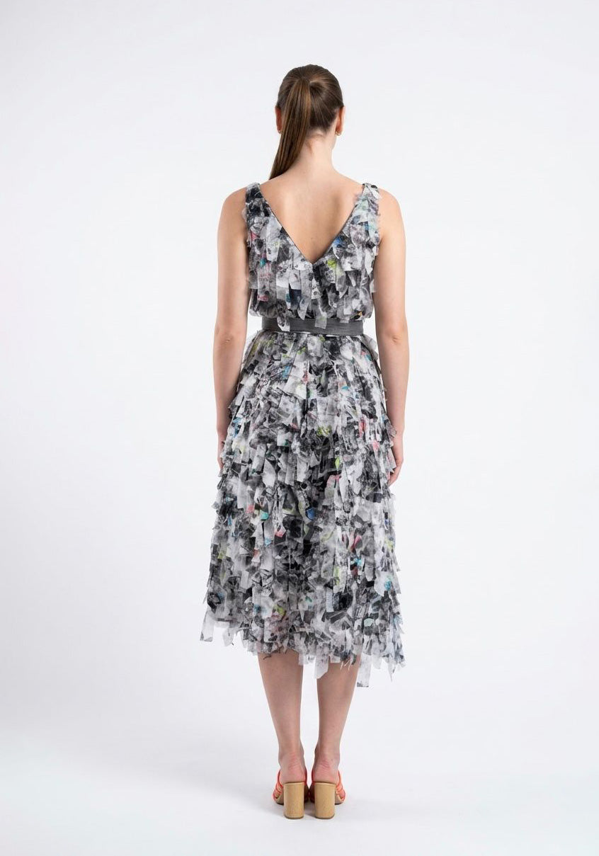 Luxury resort wear dress with feminine frill texture by Baruni