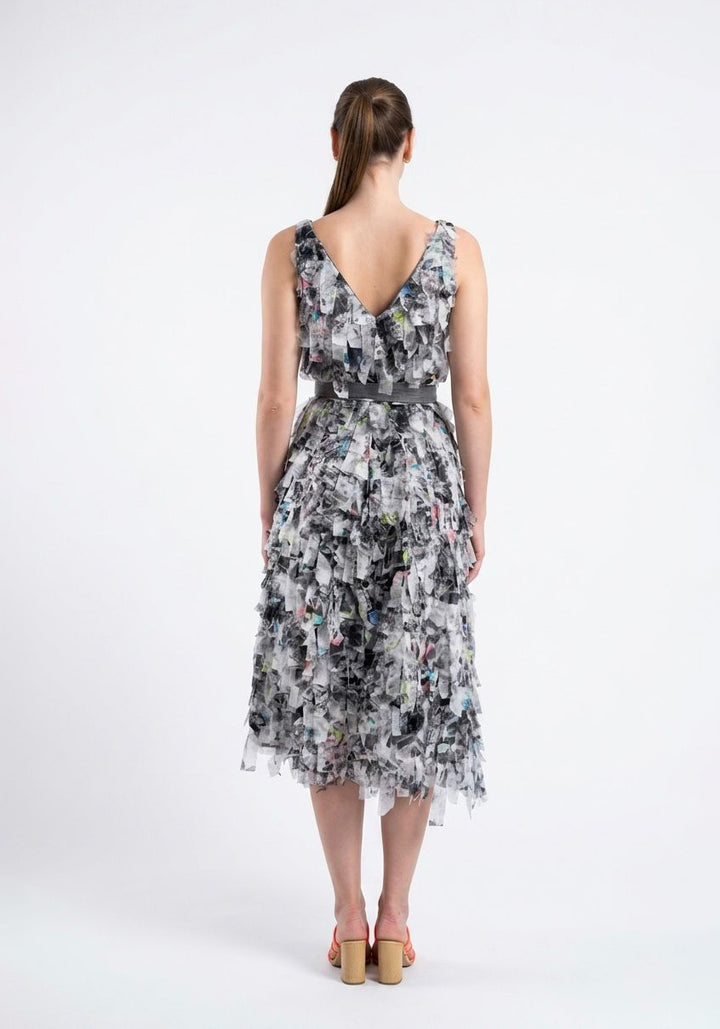 Luxury resort wear dress with feminine frill texture by Baruni