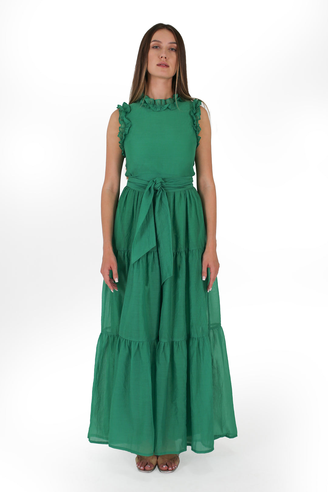 Maxi tiered dress with ruffle details.